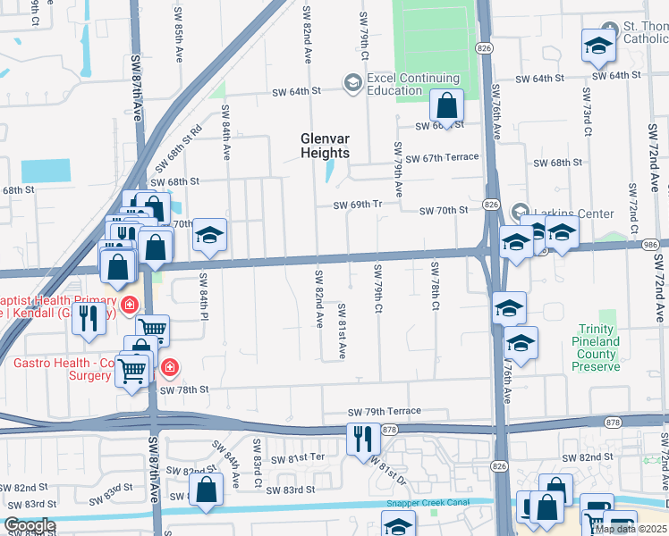 map of restaurants, bars, coffee shops, grocery stores, and more near 8150 Southwest 72nd Street in Miami