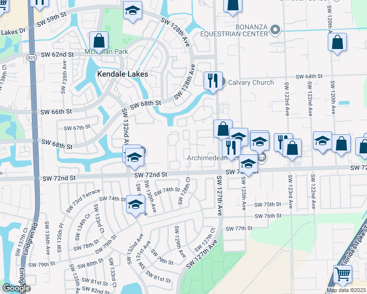 map of restaurants, bars, coffee shops, grocery stores, and more near 6922 Southwest 128th Place in Miami