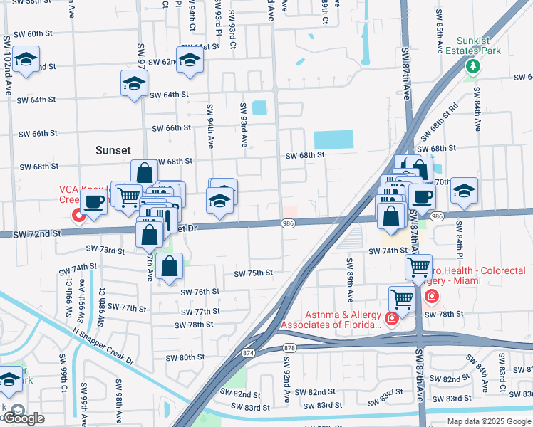 map of restaurants, bars, coffee shops, grocery stores, and more near 9230 SW 71st St in Miami