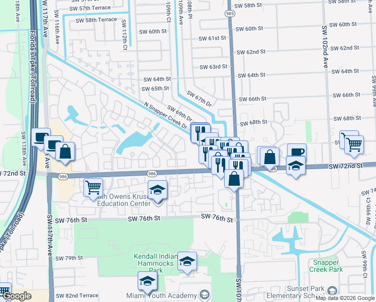 map of restaurants, bars, coffee shops, grocery stores, and more near 7013 Southwest 109th Court in Miami