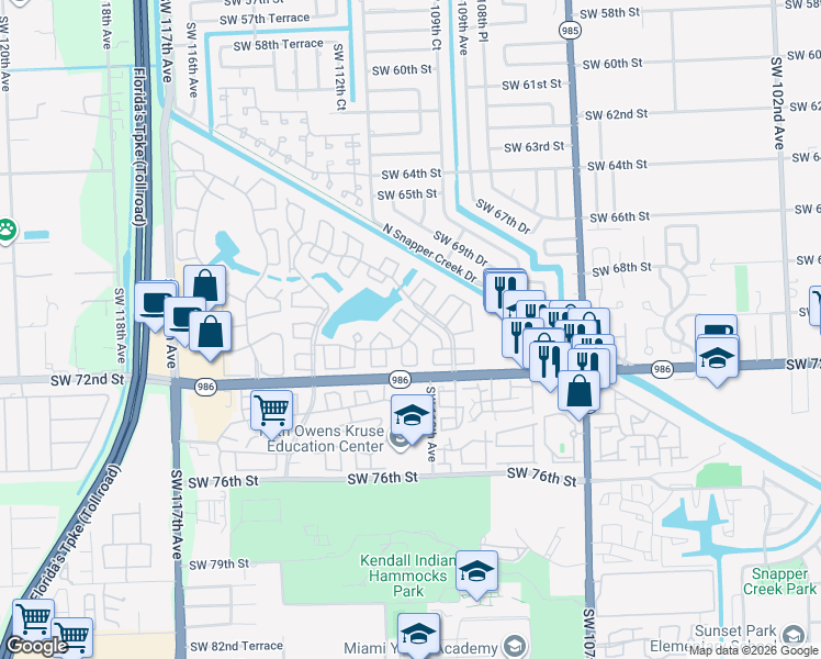 map of restaurants, bars, coffee shops, grocery stores, and more near 11043 SW 70th Ln in Miami