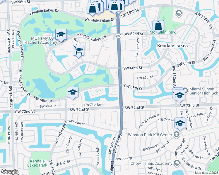 map of restaurants, bars, coffee shops, grocery stores, and more near 13784 Kendale Lakes Drive in Miami