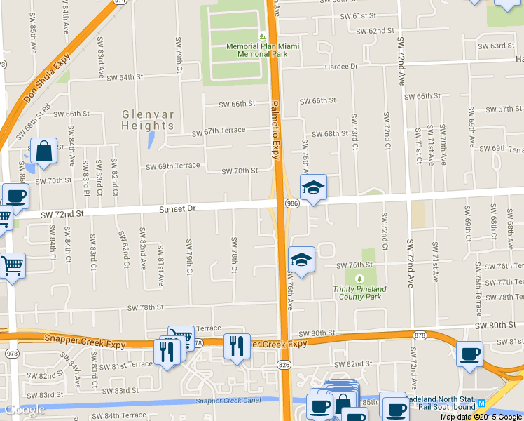 map of restaurants, bars, coffee shops, grocery stores, and more near 7201 Southwest 77th Court in Miami