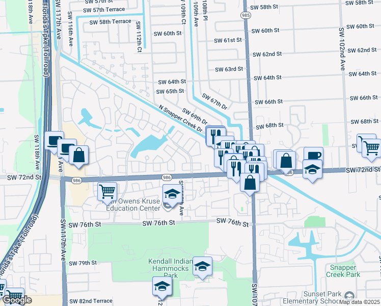 map of restaurants, bars, coffee shops, grocery stores, and more near 7017 Southwest 109th Place in Miami