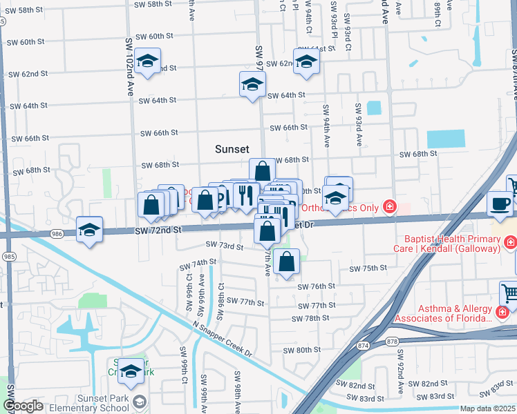map of restaurants, bars, coffee shops, grocery stores, and more near 7000 Southwest 97th Avenue in Miami