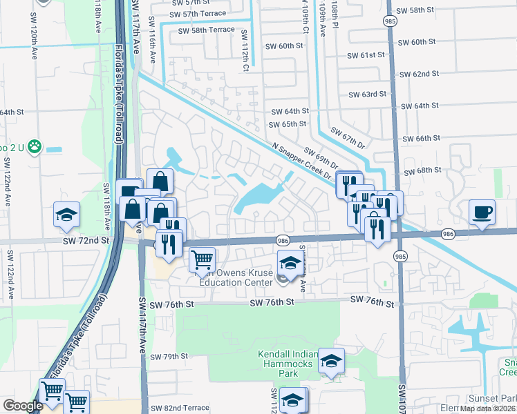 map of restaurants, bars, coffee shops, grocery stores, and more near 11200 Southwest 71st Street in Miami