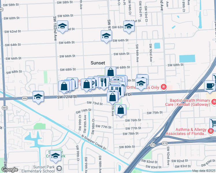 map of restaurants, bars, coffee shops, grocery stores, and more near 7000 Southwest 97th Avenue in Miami