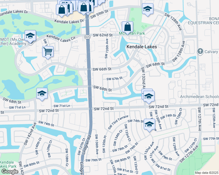 map of restaurants, bars, coffee shops, grocery stores, and more near 13491 Southwest 68th Street in Miami