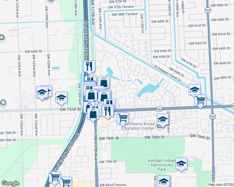 map of restaurants, bars, coffee shops, grocery stores, and more near 7014 Southwest 114th Place in Miami