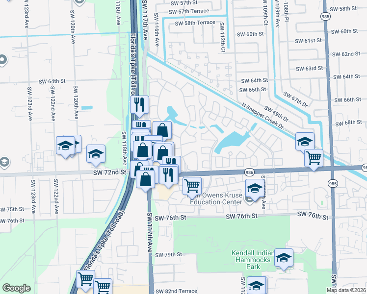 map of restaurants, bars, coffee shops, grocery stores, and more near 7014 Southwest 114th Place in Miami