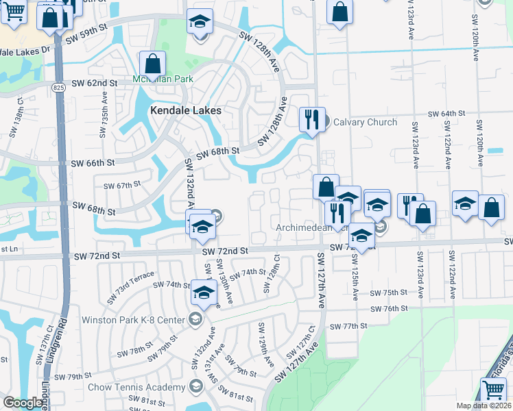 map of restaurants, bars, coffee shops, grocery stores, and more near 6931 Southwest 129th Avenue in Miami