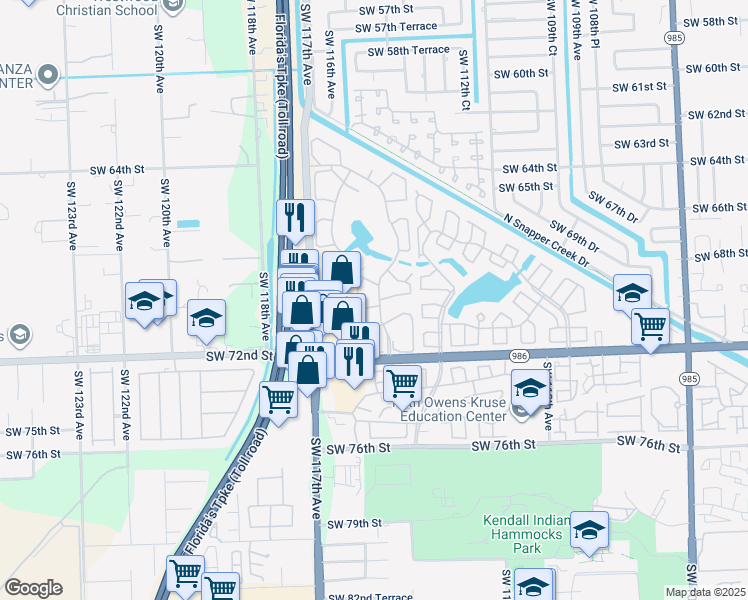 map of restaurants, bars, coffee shops, grocery stores, and more near 7014 Southwest 114th Place in Miami