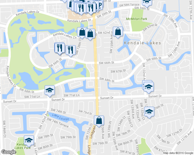 map of restaurants, bars, coffee shops, grocery stores, and more near 10425 Kendale Lakes Drive in Miami