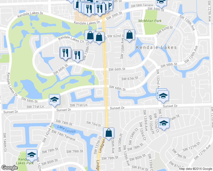 map of restaurants, bars, coffee shops, grocery stores, and more near 10425 Kendale Lakes Drive in Miami