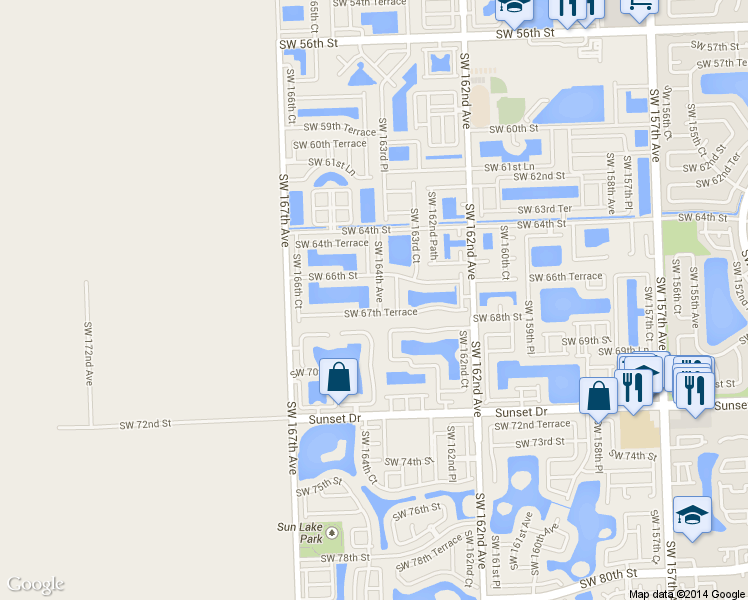 map of restaurants, bars, coffee shops, grocery stores, and more near 6745 Southwest 164th Avenue in Miami