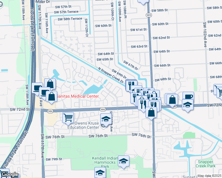map of restaurants, bars, coffee shops, grocery stores, and more near 11009 Southwest 69th Terrace in Miami