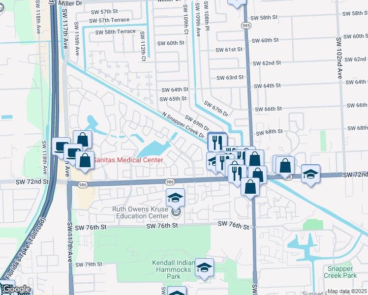 map of restaurants, bars, coffee shops, grocery stores, and more near 11009 Southwest 69th Terrace in Miami