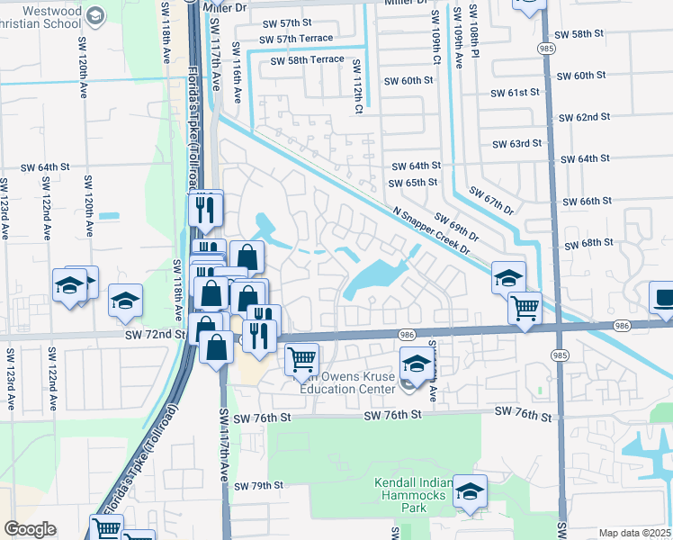 map of restaurants, bars, coffee shops, grocery stores, and more near 11357 Southwest 68th Terrace in Miami