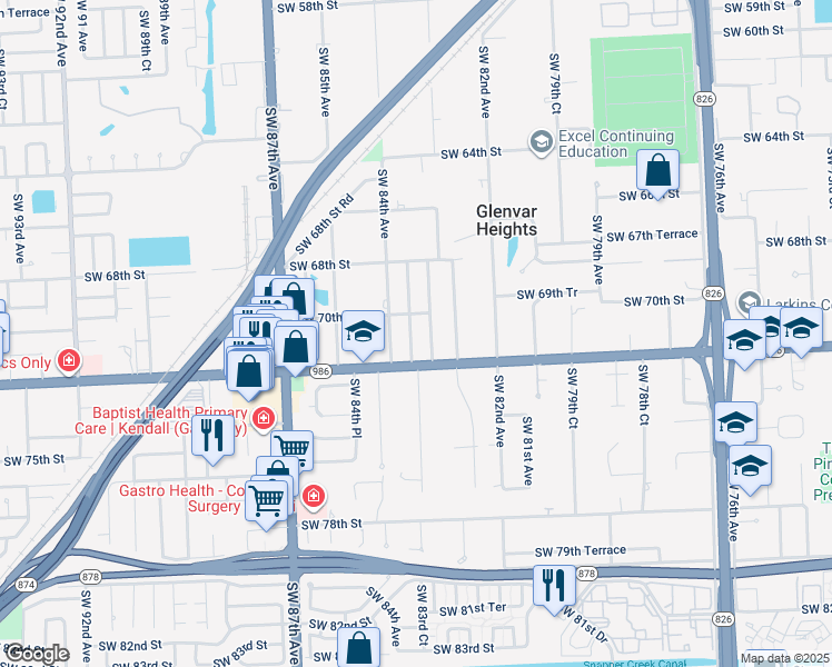 map of restaurants, bars, coffee shops, grocery stores, and more near 7020 Southwest 83rd Place in Miami