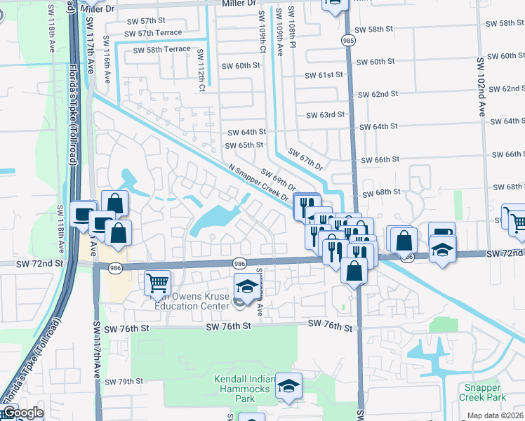 map of restaurants, bars, coffee shops, grocery stores, and more near 11009 Southwest 69th Terrace in Miami