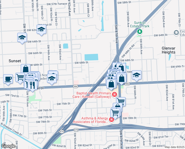 map of restaurants, bars, coffee shops, grocery stores, and more near 8902 Southwest 69th Terrace in Miami