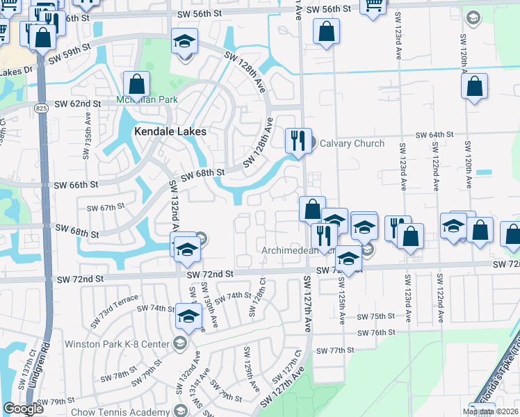 map of restaurants, bars, coffee shops, grocery stores, and more near 12809 Southwest 68th Terrace in Miami
