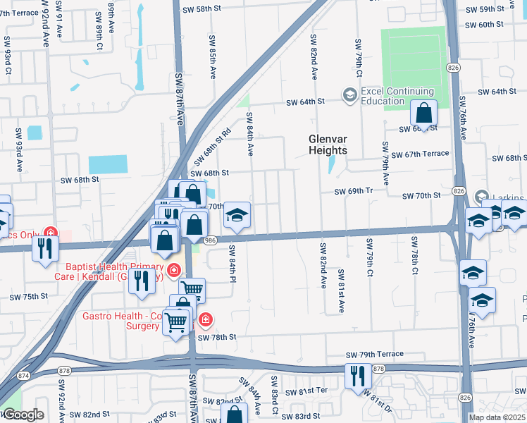 map of restaurants, bars, coffee shops, grocery stores, and more near 7020 Southwest 83rd Place in Miami