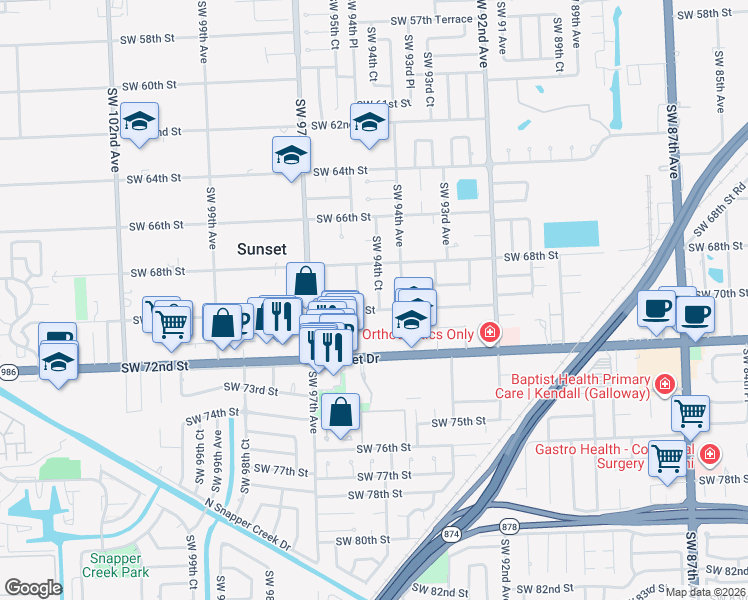 map of restaurants, bars, coffee shops, grocery stores, and more near 6920 Southwest 94th Court in Miami