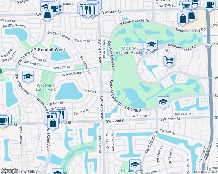 map of restaurants, bars, coffee shops, grocery stores, and more near 6522 Kendale Lakes Drive in Miami