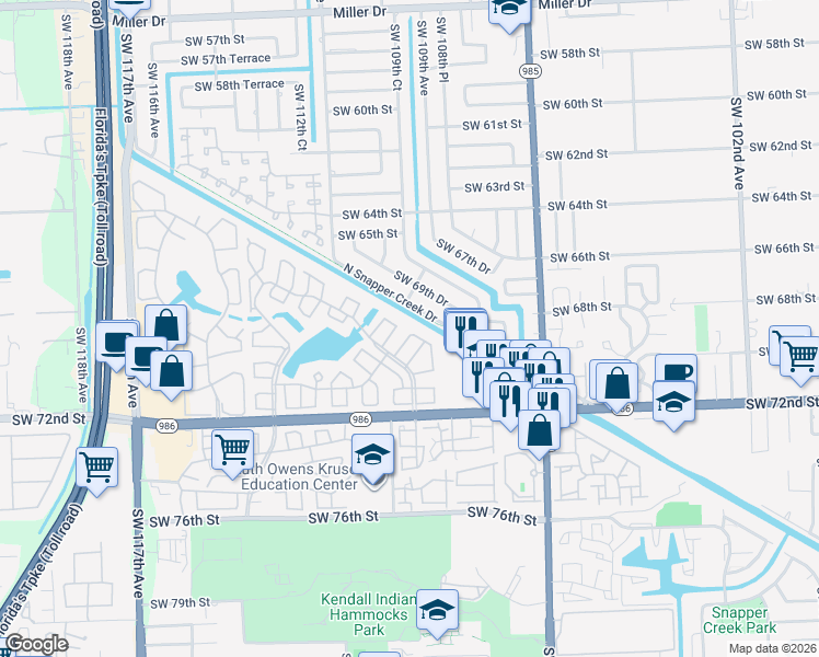 map of restaurants, bars, coffee shops, grocery stores, and more near 11009 Southwest 69th Terrace in Miami