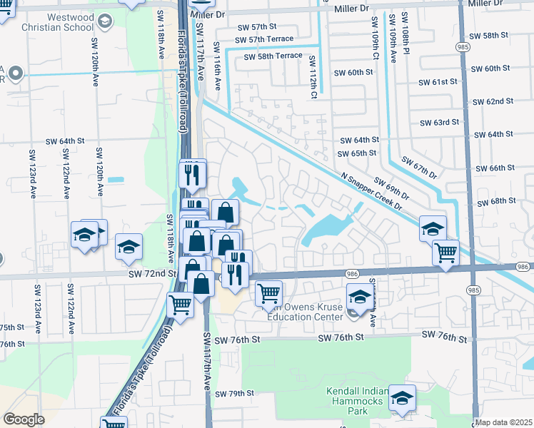 map of restaurants, bars, coffee shops, grocery stores, and more near 6804 Southwest 114th Place in Miami
