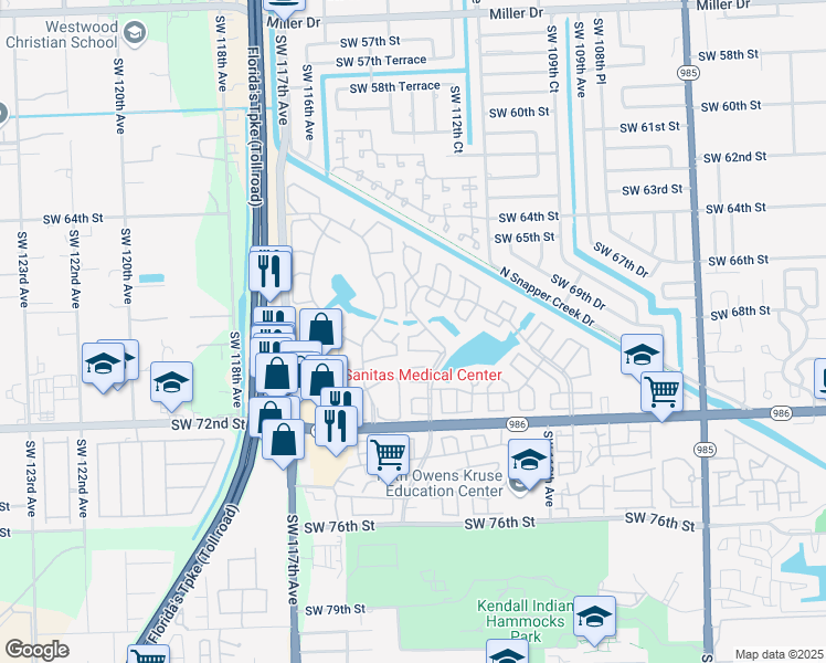 map of restaurants, bars, coffee shops, grocery stores, and more near 11357 Southwest 68th Terrace in Miami