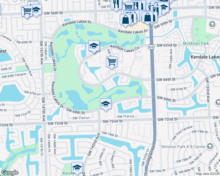 map of restaurants, bars, coffee shops, grocery stores, and more near 14034 SW 67th Terrace in Miami