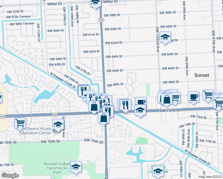 map of restaurants, bars, coffee shops, grocery stores, and more near 6817 Southwest 106th Court in Miami