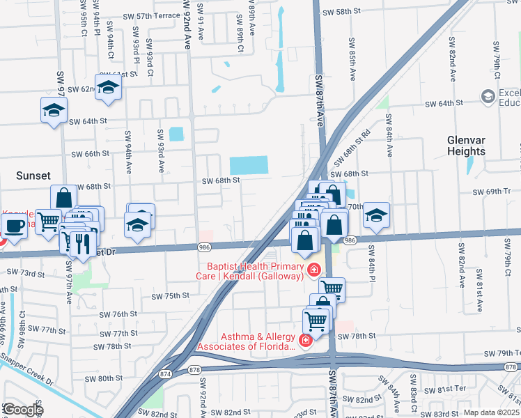 map of restaurants, bars, coffee shops, grocery stores, and more near 8902 Southwest 69th Terrace in Miami