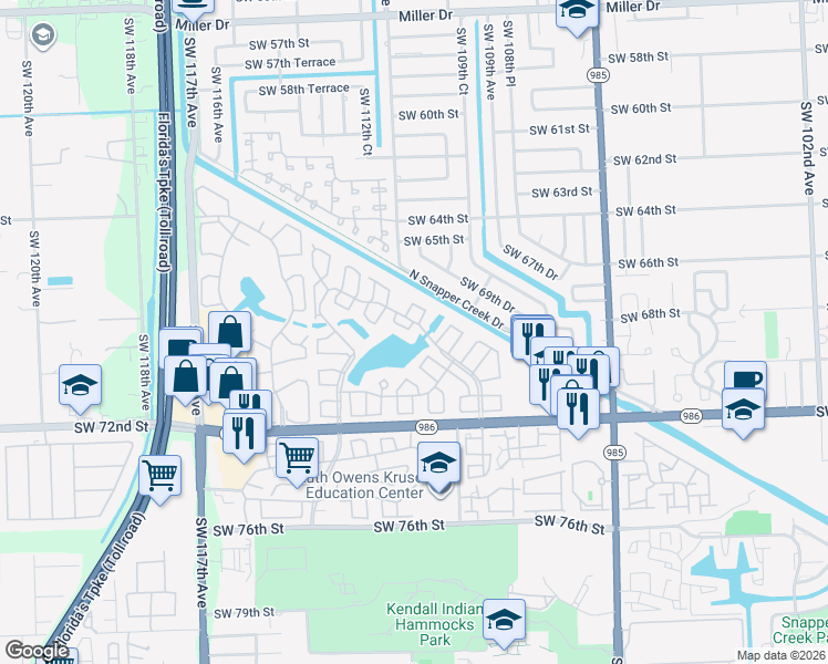 map of restaurants, bars, coffee shops, grocery stores, and more near 11116 Southwest 70th Terrace in Miami