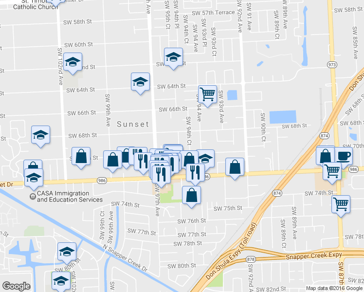 map of restaurants, bars, coffee shops, grocery stores, and more near 6920 Southwest 94th Court in Miami