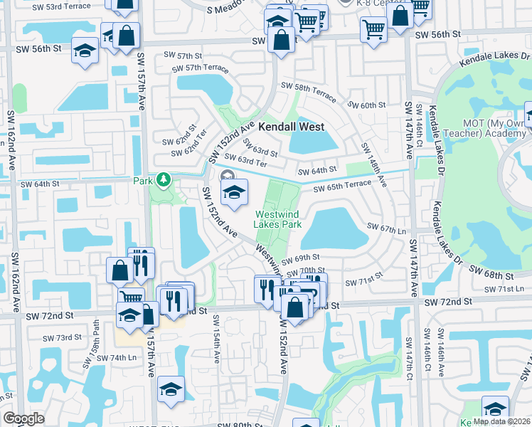 map of restaurants, bars, coffee shops, grocery stores, and more near 6805 Southwest 152nd Avenue in Miami