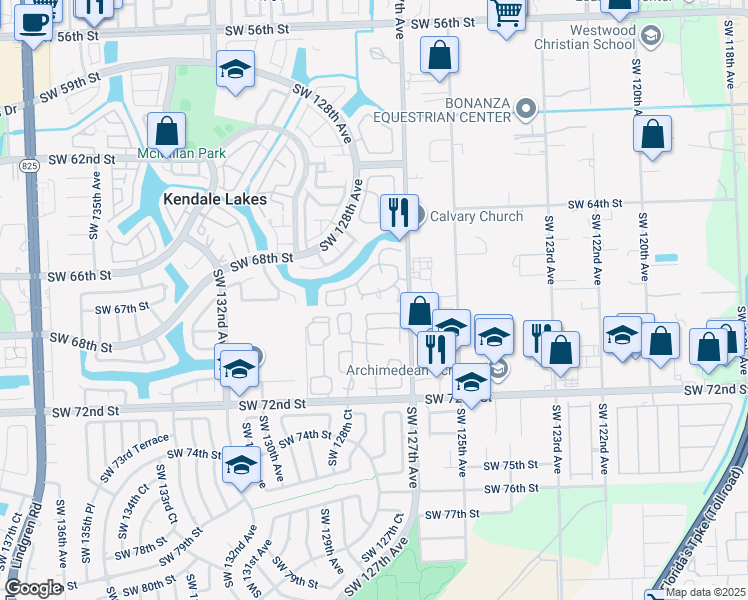 map of restaurants, bars, coffee shops, grocery stores, and more near 12729 Southwest 68th Terrace in Miami