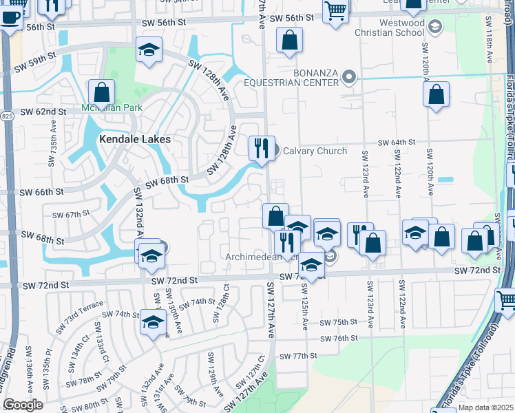 map of restaurants, bars, coffee shops, grocery stores, and more near 12729 Southwest 68th Terrace in Miami