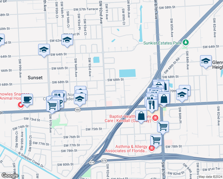 map of restaurants, bars, coffee shops, grocery stores, and more near 9071 Southwest 69th Terrace in Miami