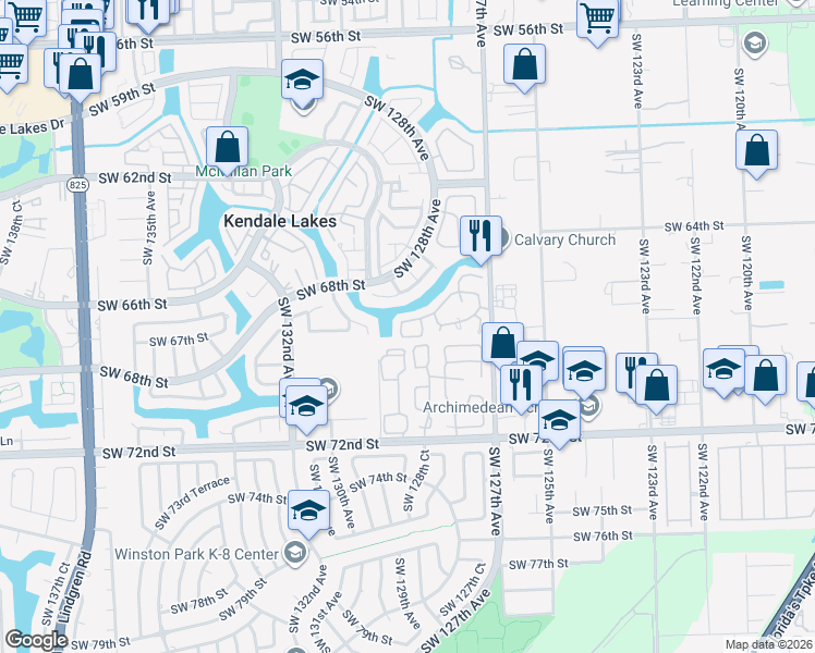 map of restaurants, bars, coffee shops, grocery stores, and more near 12809 Southwest 68th Terrace in Miami