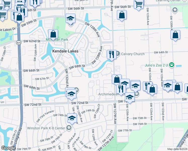 map of restaurants, bars, coffee shops, grocery stores, and more near 12809 Southwest 68th Terrace in Miami