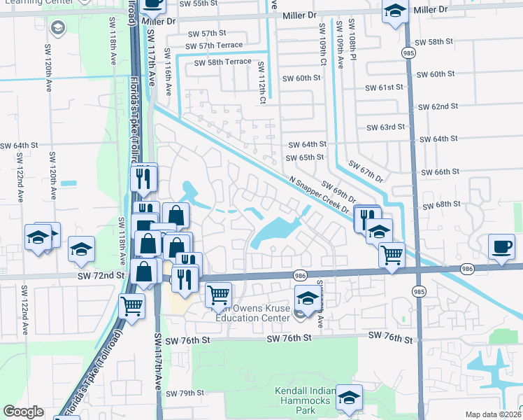 map of restaurants, bars, coffee shops, grocery stores, and more near 6867 Southwest 113th Place in Miami