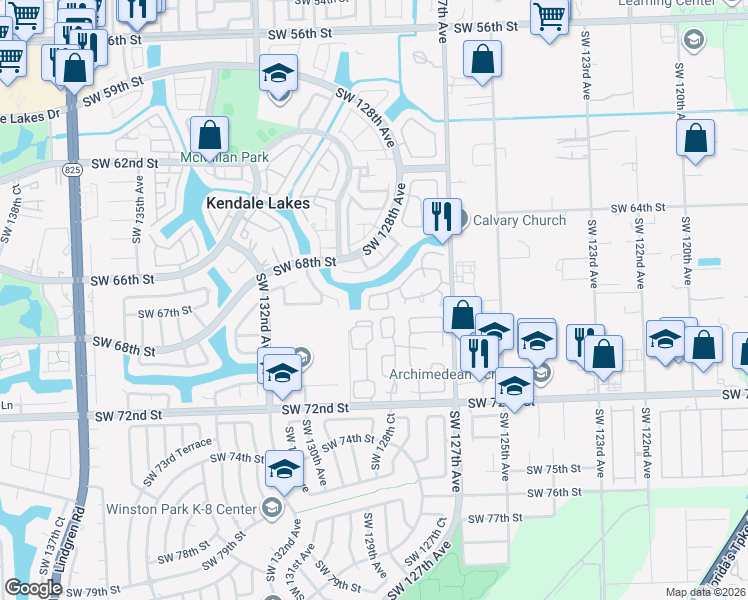 map of restaurants, bars, coffee shops, grocery stores, and more near 12809 Southwest 68th Terrace in Miami