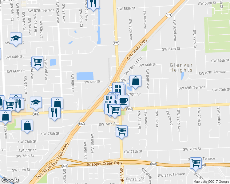 map of restaurants, bars, coffee shops, grocery stores, and more near 7000 Southwest 87th Court in Miami