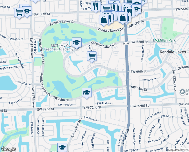map of restaurants, bars, coffee shops, grocery stores, and more near 14034 Southwest 67th Terrace in Miami