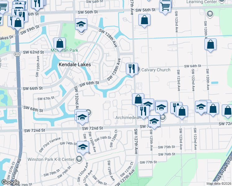 map of restaurants, bars, coffee shops, grocery stores, and more near 12809 Southwest 68th Terrace in Miami