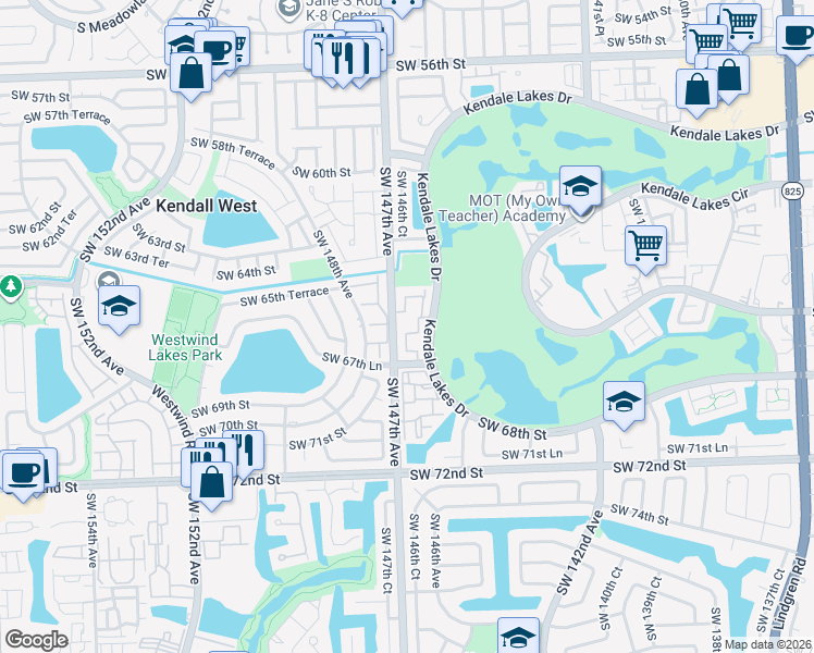 map of restaurants, bars, coffee shops, grocery stores, and more near 6522 Kendale Lakes Drive in Miami