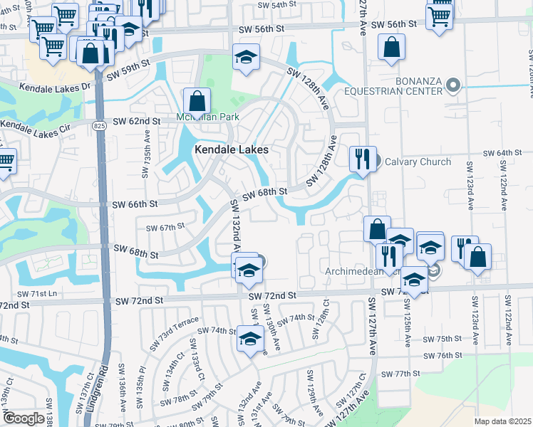 map of restaurants, bars, coffee shops, grocery stores, and more near 13018 Southwest 68th Lane in Miami